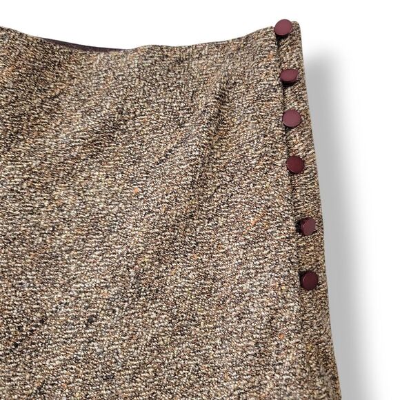 Vintage 90s Express Floral Embroidered Wool Tweed A-line Skirt in Brown Size 7/8 - Picture 5 of 10